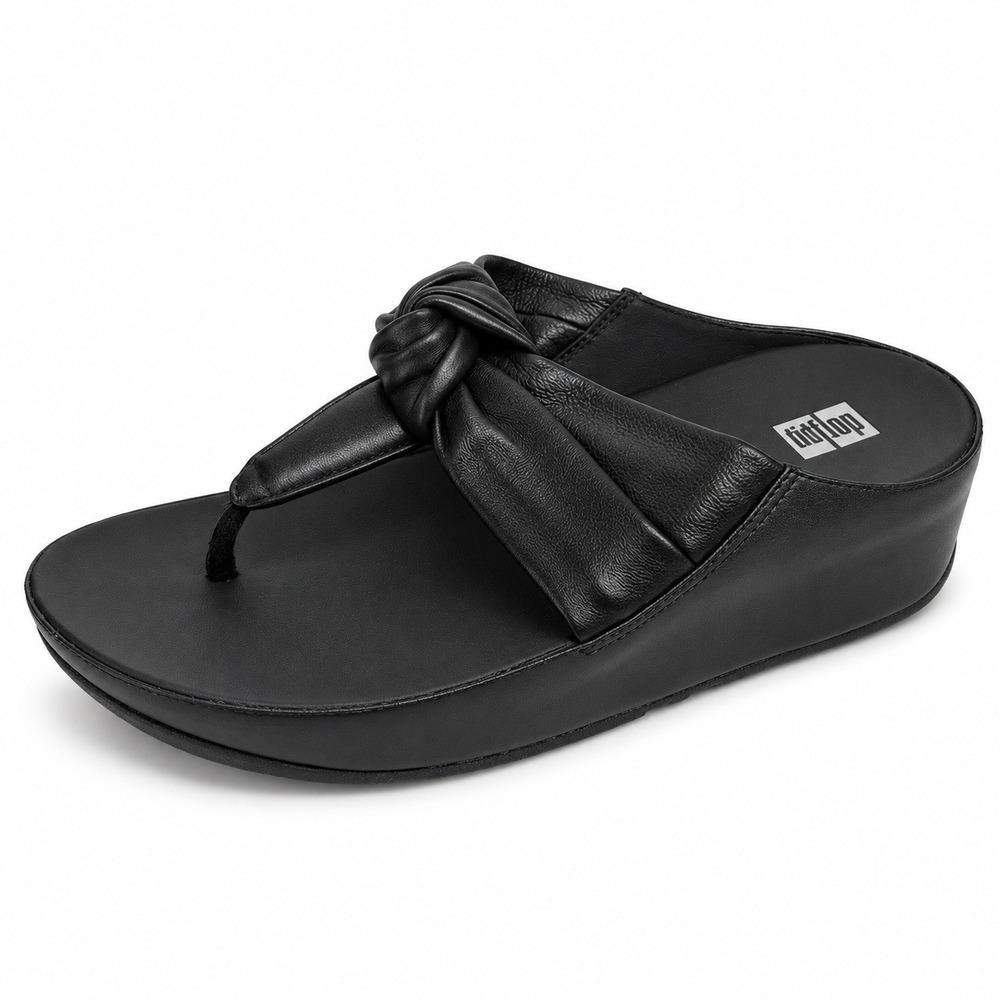 FitFlop 7.5 Twiss II Knotstrap All Black Wedge Platform Microwobbleboard FJ2-090